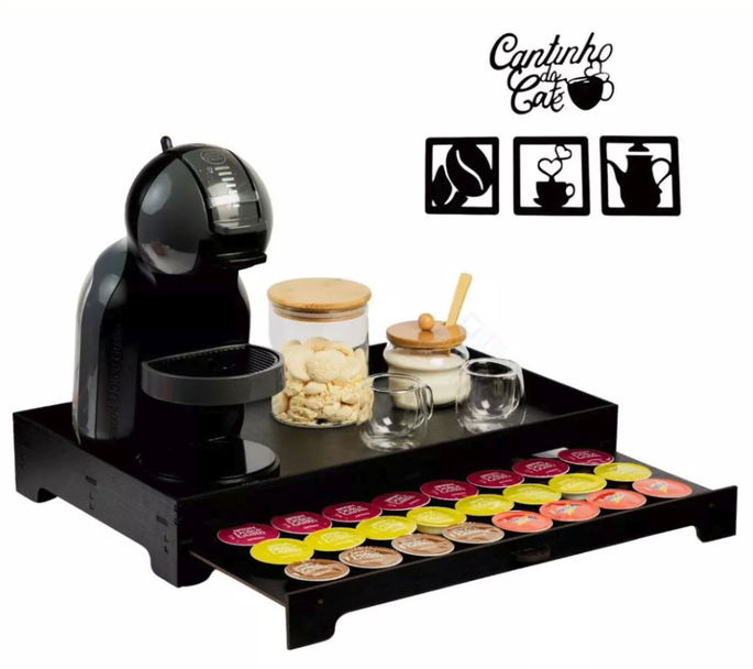 andeja Cantinho do Café com Gaveta 40 Cápsulas MDF Premium