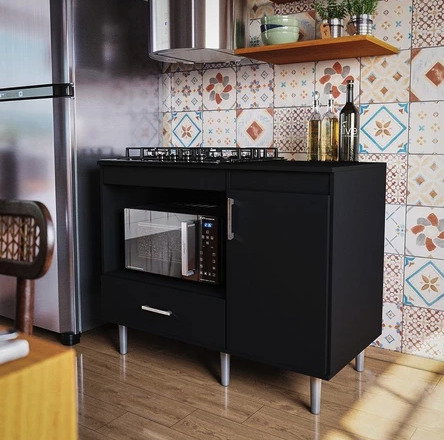 Balc&atilde;o Para Cooktop 1,05m 5 Bocas 1 Nicho Com 1 Porta E Gaveta Turim Lojas Movelove