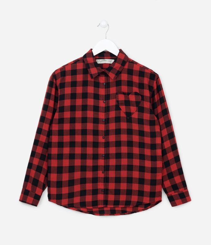 Camisa Infantil em Algodão com Estampa Xadrez vermelha e preta