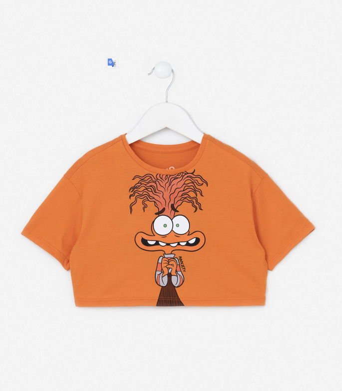 Camiseta Cropped Infantil com Estampa Divertidamente larnja