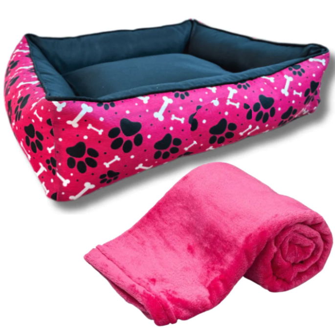 Kit Cama + Cobertinha Para Cachorro Manta F&ecirc;mea Cachorro Rosa Caminha Cobertor