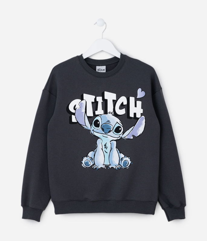 Casaco Infantil em Moletom com Estampa do Stitch cinza