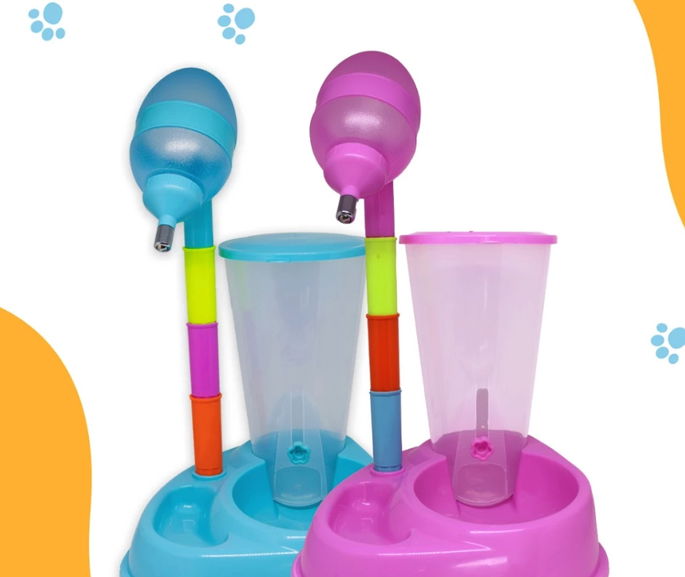 Comedouro e Bebedouro para Cachorro e Gato duplo Bebedouro 600 ml Comedouro 2,5 litros Silencioso Savana Pet