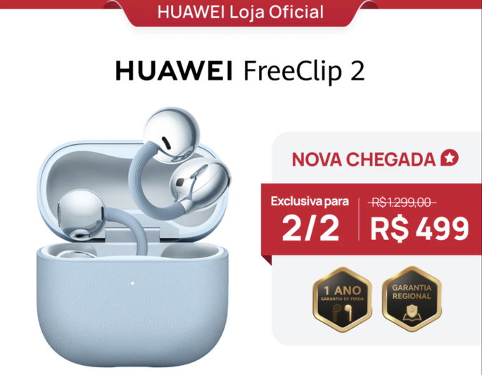 HUAWEI FreeClip 2 | Fone de Ouvido Bluetooth Sem Fio azul