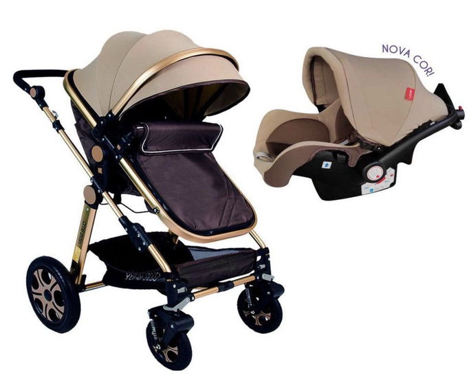 Kit 3 em 1 Carrinho Luxo + Bebê Conforto Selo Inmetro Com Moisés Travel System Passeio Reversível