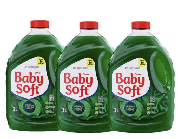 Kit 3 Lava Roupas Líquido Baby Soft Total Max 3L Verde