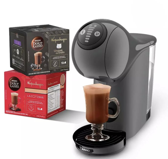 Kit Cafeteira Dolce Gusto Genio S Basic Grafite + Bebidas Kopenhagen