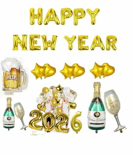 Kit Decoração Ano Novo Balões 2026 Dourado