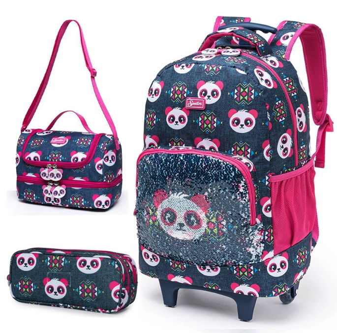Kit Escolar Mochila Spector Estojo Lancheira Meninas Panda Aut&ecirc;ntica Resistente Original