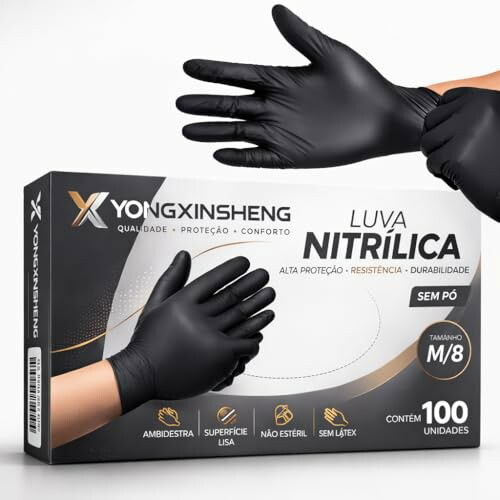 Luva Nitrilica Preta Premium 100 unid M
