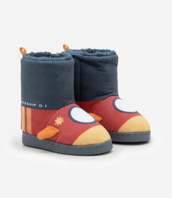 Pantufa Bota Infantil em Fleece com Bordado Foguete