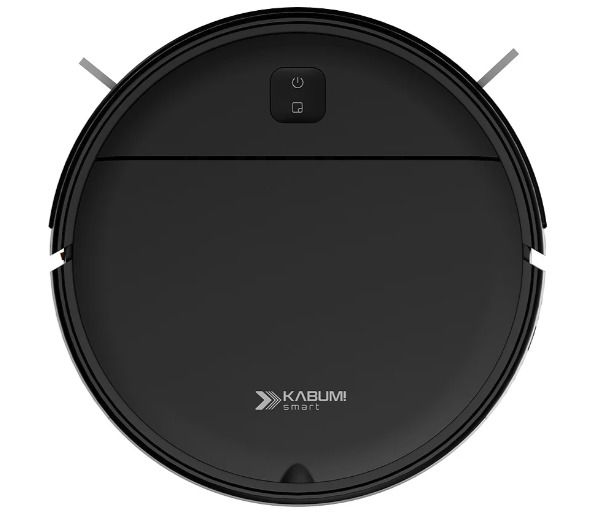 aspirador de pó robô preto em fundo branco