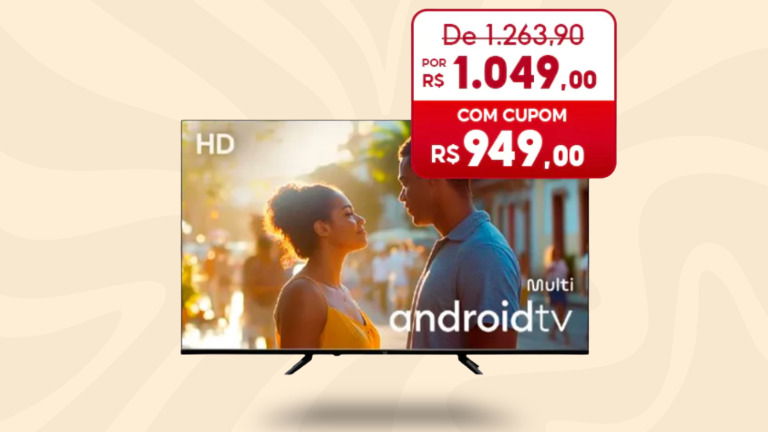 Smart TV 32” com Android 11 cai para R$ 939 com cupom
